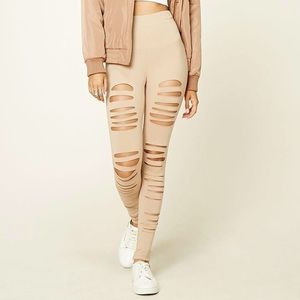 F21 ripped camel leggings